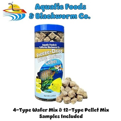 Brine Shrimp, Freeze Dried Floating Brine Cubes for Cichlids, Discus, Tetras, Goldfish, Bettas, Angel Fish, Marines, All Tropicals, Aquatic Turtles 2.45oz Canister