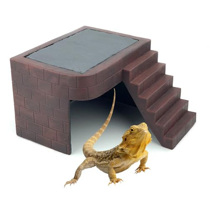 Large Bearded Dragon Basking Platform Oversize Reptile Hide Cave Natural Rock Resin Lizard Hideout with Climb Step Ledge Reptile Tank Accessories for Bearded Dragon Lizards Ball Python Snakes Turtle