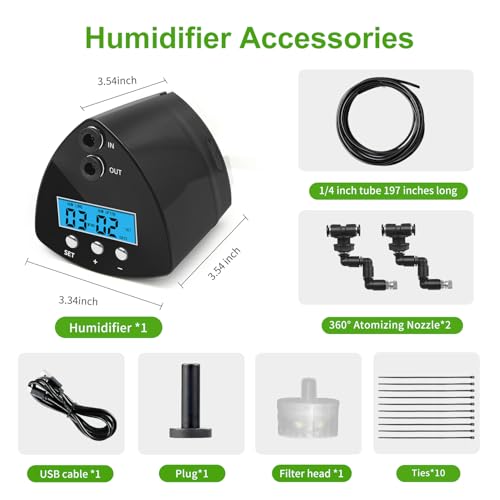 Reptile Mister System, Reptile Humidifier with LCD Screen, Mister for Reptile Tank with 2 Nozzles, Spray Kit for Rainforest Plants Amphibian