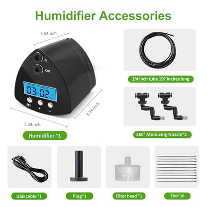 Reptile Mister System, Reptile Humidifier with LCD Screen, Mister for Reptile Tank with 2 Nozzles, Spray Kit for Rainforest Plants Amphibian