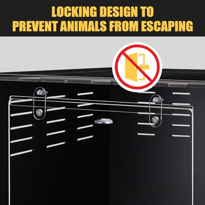 24" x 16" x 16" PVC Reptile Enclosure, Front Opening Terrarium for Leopard Gecko, Ball Python, Bearded Dragon & Snake Habitat Setup, Lightweight Insulated Tank with Screen Top & Secure Lock
