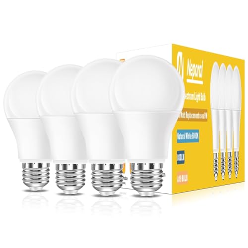 Full Spectrum Light Bulb, 6000K Natural Sunlight Bulbs, 9W 60W Equivalent LED Light Bulb, Natural Light Bulbs A19, E26/E27, 4 Pack - color: 6000k Daylight, size: 4 Count (Pack of 1)