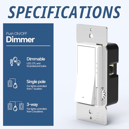 ThunderWay Digital Dimmer Light Switch, Single Pole/3-Way LED Slide Dimmer, for 300W Dimmable LED/CFL Lights and 700W Incandescent/Halogen, Wall Plate Included, 2 Pack, Matte White