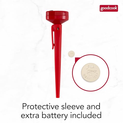 GoodCook Everyday Digital Food Thermometer Instant Read with Stainless Steel Probe, Fahrenheit & Celsius Display & Includes Storage Sleeve, Red - style: Digital Meat Thermometer