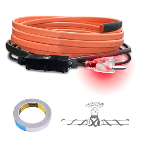 Cupohus Self-Regulating Heat Tape for Water Pipes 6FT, Waterproof Thermostat for Outdoor, Freeze Protection Heat Trace Cable for Metal, Plastic Home Pipes, Roof and RV, 110-120V