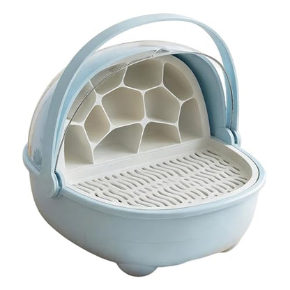 Silkworm Breeding Box Transparent Small Animal Feeding Container Removable Habitat Cage Portable Reptile Carrier with PP Material for Turtle Frog Snak, Blue - color: Blue