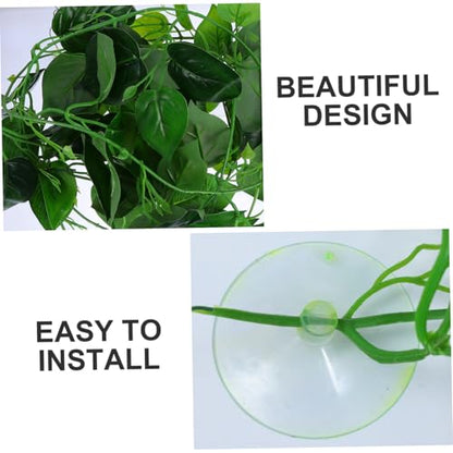POPETPOP Simulation Vine Plant Decor for Lizard Terrarium Suction Cup Artificial Vines with Green Leaves Reptile Landscape Decoration for Reptile Habitats