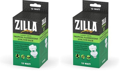 Zilla Canopy Series Fluorescent UVB/UVA Bulbs Tropical 13 W,White, 3.875 in (Pack of 2) - size: 3.875 in (Pack of 2), style: Tropical