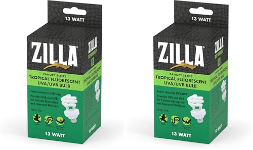 Zilla Canopy Series Fluorescent UVB/UVA Bulbs Tropical 13 W,White, 3.875 in (Pack of 2) - size: 3.875 in (Pack of 2), style: Tropical