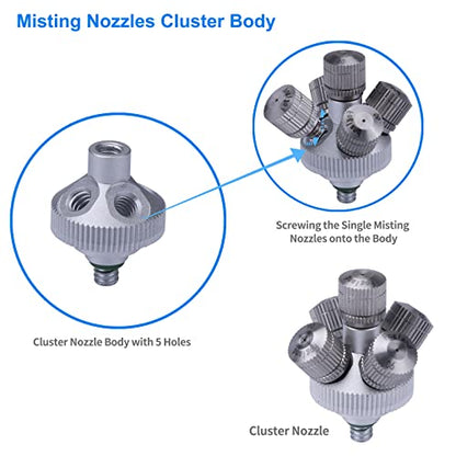 Fogland Pump Misting System: Outdoor Misting System 49ft Misting Cooling System with 16pcs 0.016" Orifice Thread Stainless Steel Misting Nozzle for Patio Garden Backyard - size: 0.016" Orifice/49FT with 12V Pump