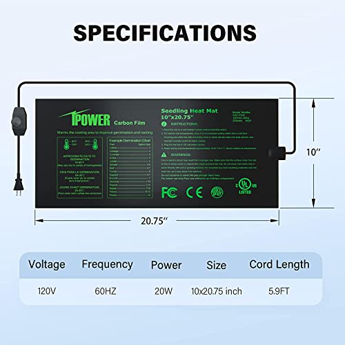 iPower 2 Pack 10" x 20.75" Seeding Heat Mat with Thermostat Temperature Adjustable Knob Durable Warm Hydroponic Plant Germination Starting Pad, Black - size: 10" x 20.75"(x2), style: with Adjustable Knob