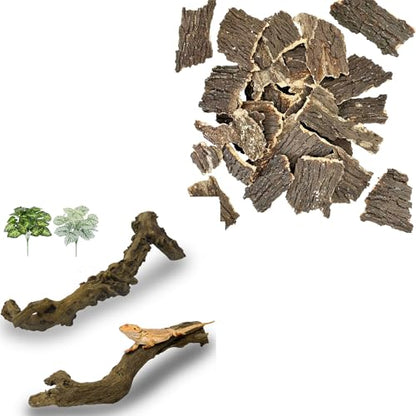 Reptile Cork Bark with Reptile Climbing Decor Thick Wood Branches Snake Habitat Decorations Terrarium Wooden Tree Trunk Ornament