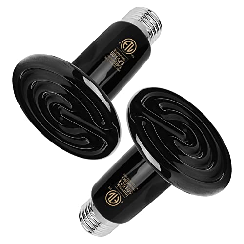 50W Ceramic Heat Emitter Che Bulb Reptile Heat Lamp No Light Emitted Pet Brooder Coop Heater Heat Bulb Black-2 Pack