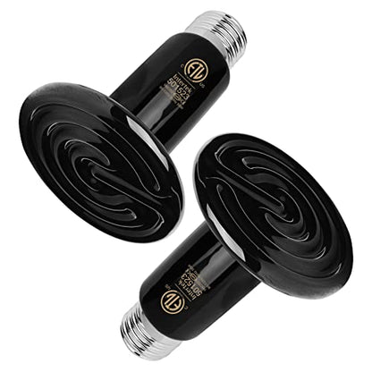 50W Ceramic Heat Emitter Che Bulb Reptile Heat Lamp No Light Emitted Pet Brooder Coop Heater Heat Bulb Black-2 Pack