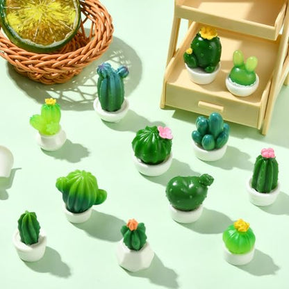 24 pcs 12 Styles Mini Cactus Resin Figurines Green Potted Plant Dollhouse Accessories for DIY Micro Landscape Fairy Garden Accessories - color: 24pcs-17~28x17.5~22.5x23~39mm-resin Cactus Figurines