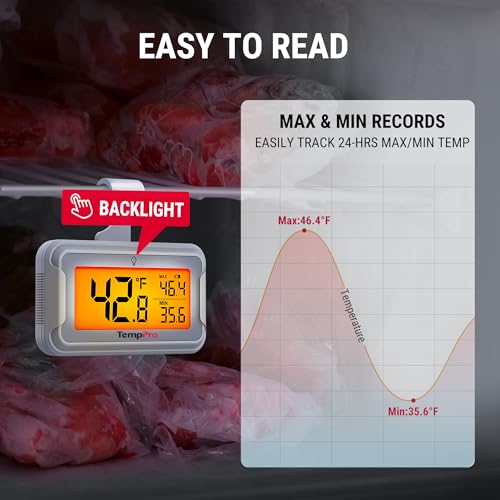TempPro Refrigerator Thermometer 2 Pack with Large Backlit LCD Display, Waterproof Freezer Fridge Thermometer with Max/Min Record, Easy Battery Replacement for Room, Cooler (Previously ThermoPro) - size: Digital Fridge Thermometer