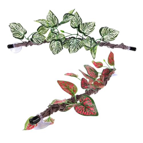 VILLCASE Reptile Climbing Vine and Artificial Leaves Branches with Bendable Fake Vines, 2pcs Terrarium Plant Decor for Lizard Snake Amphibian Habitat