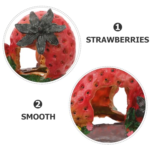 POPETPOP Strawberry Shaped Reptile Hideout Resin Cave for Bearded Dragon Lizard Turtle Habitat Basking Platform Aquarium Decor Shelter 5.11X4.33X4.33In