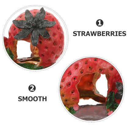 POPETPOP Strawberry Shaped Reptile Hideout Resin Cave for Bearded Dragon Lizard Turtle Habitat Basking Platform Aquarium Decor Shelter 5.11X4.33X4.33In