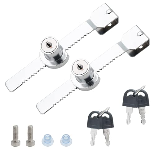 2 Pack Sliding Glass Door Lock Showcase Display Case Lock, Ratchet Lock Reptile Cage Lock and Key, Vivarium Lock for Drawer Cabinet, Fit Thickness 0.08-0.27 Inch / 2-6mm, Keyed Alike - size: 5.56 inch / 141mm