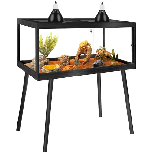 PROLEE Reptile Enclosure with Leg, 82 Gallons Bearded Dragon Tank, Tempered Glass Lizard Tank with Metal Mesh Tops and Lockable Door, Spacious Reptile Habitat for Snake,Lizard (Black) - color: Black, size: 48"x20"x20",82Gallons