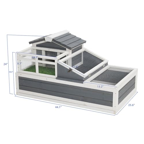 Tortoise House Habitat, Wooden Large Transparent Tortoise Enclosure with Turf Balcony & 2 Stories, Indoor/Outdoor Wooden Tortoise Enclosure with Ladder and Tray for Small Animals