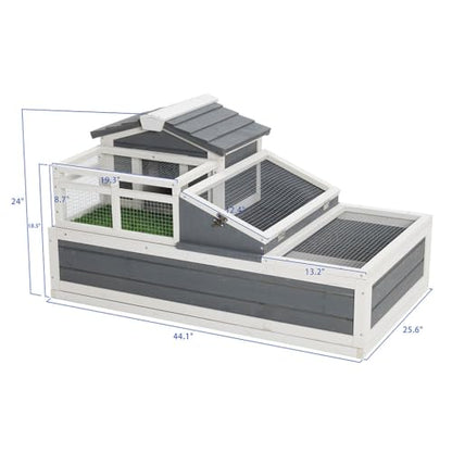Tortoise House Habitat, Wooden Large Transparent Tortoise Enclosure with Turf Balcony & 2 Stories, Indoor/Outdoor Wooden Tortoise Enclosure with Ladder and Tray for Small Animals
