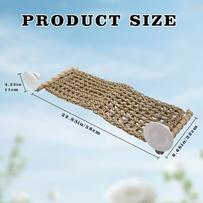 23 × 9 Inch Large Bearded Dragon Hammock, Reptile Window Bed, Seagrass Mat Window Perch Toy with Powerful Suction Cups, Climbing Accessories for Bird Parrot Lizard Leopard Gecko Guinea Pig Rat