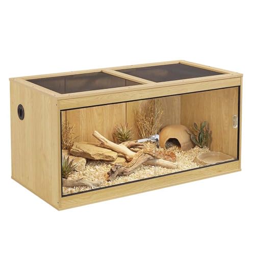 unipaws 50 Gallon Reptile Tank for Lizards, Reptile Enclosure Cage | Stackable, Front Opening Sliding Doors, Cable Port, Top Ventilation, Nature - color: Nature, size: 50 Gallon Tank