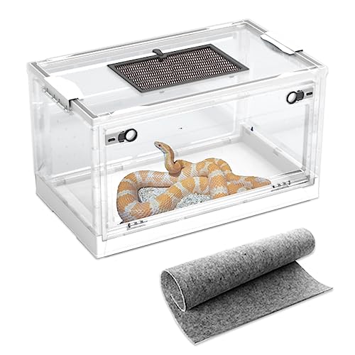 Dutiplus Large Snake Reptile Tank Amphibians Habitat Cages Sliding Screen Top for Lizard,Gecko, Frog, Hamster,Hermit Crab Animals(21.65"x12.6"x12.2") (White) - color: White