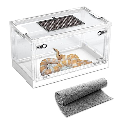 Dutiplus Large Snake Reptile Tank Amphibians Habitat Cages Sliding Screen Top for Lizard,Gecko, Frog, Hamster,Hermit Crab Animals(21.65"x12.6"x12.2") (White) - color: White