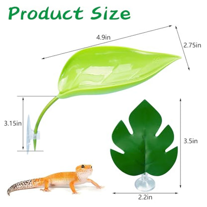 BNOSDM Crested Gecko Tank Accessories 3 Pcs Plastic Leaf Decorations with Suction Cup Gecko Climbing Toy Frog Habitat Platform Reptile Terrarium Decoration for Tree Frog Resting Spot