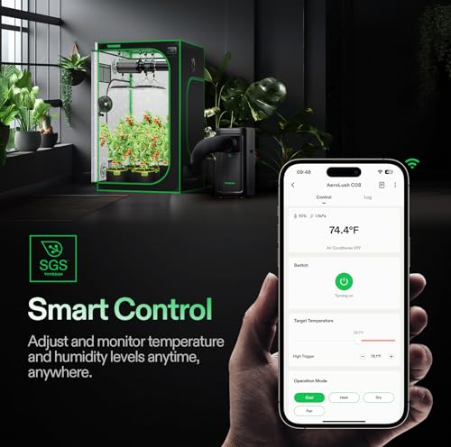 VIVOSUN AeroLush C08 Smart Air Conditioner, 8000BTU, 4-in-1 Function, with Temperature & Humidity Sensor Probe, Smart Remote Control, Designed for Growing Environments