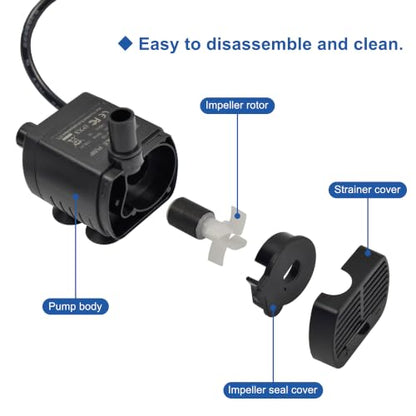 CONQUERALL DC 5V 29GPH 1W 1.5ft USB Water Pump with 3.3ft Tubing for Dog Water Dispensers (Black) - color: Usb 5v 1w 110l/H 45cm Head (Black)