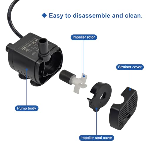 CONQUERALL DC 5V USB Powered Submersible Water Pump Quiet with LED Light 29GPH 1W 1.5ft for Pet Water Fountain (Black) - color: Usb 5v 1w 110l/H 45cm Head (Black), size: 1PC