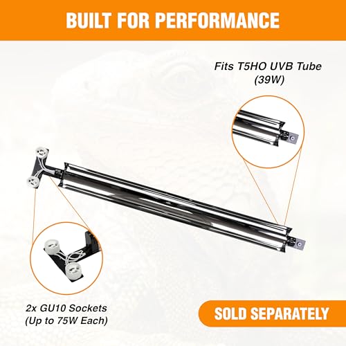 T5HO Double 34” UVB Reptile Light Fixture 39w, Bearded Dragon and Reptile Terrarium Light Fixture
