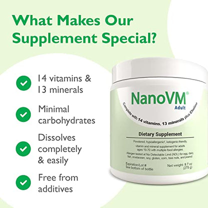 Adult, Allergen-Free Vitamin Supplements, Women and Mens Multivitamins with 13 Vitamins & 13 Minerals, Unflavored Multivitamin Powder, Low-Carb Adult Multivitamins, 275g - Solace Nutrition - style: Adult