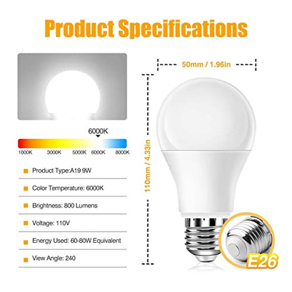 Full Spectrum Light Bulb, 6000K Natural Sunlight Bulbs, 9W 60W Equivalent LED Light Bulb, Natural Light Bulbs A19, E26/E27 LED Light Bulbs for Home, 3 Pack - color: 6000k Daylight, size: 3 Count (Pack of 1)