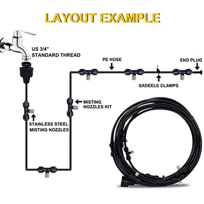 Fogland Misting System: Outdoor Cooling System 32.8FT Misting Cooling System with 10pcs 0.016" Orifice Thread Stainless Steel Mister Nozzle for Patio - size: 0.016"Orifice/32.8FT
