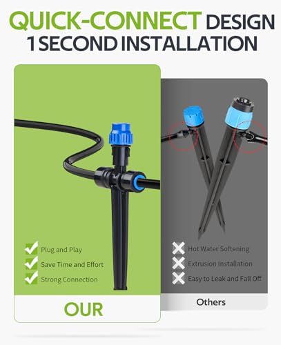 HIRALIY 118FT Drip Irrigation Kit with Water Timer, Quick-Connect Garden Watering System with 30 Adjustable Misting Nozzles, 1/4 in Tubing for Greenhouse, Raised Beds & Hanging Plants - size: 118 feet