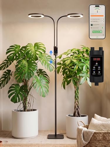 GLOWRIUM Smart Grow Lights for Indoor Plants, 48W Full Spectrum Plant Lights with Bluetooth App, Adjustable Height 47-70.9", Auto Timer, Indoor Plant Lamp for Large Tall Plants（Black 48W） - color: Black, size: 48W