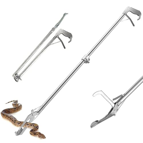 IC ICLOVER 52" Foldable Snake Grabber, 2-Section Collapsible Stainless Steel Snake Tongs, Professional Rattle Snake Handling Tools Catcher Grabber Stick Pole with Auto Lock, No-Slip Handle, Wide Jaw
