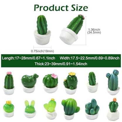 24 pcs 12 Styles Mini Cactus Resin Figurines Green Potted Plant Dollhouse Accessories for DIY Micro Landscape Fairy Garden Accessories - color: 24pcs-17~28x17.5~22.5x23~39mm-resin Cactus Figurines