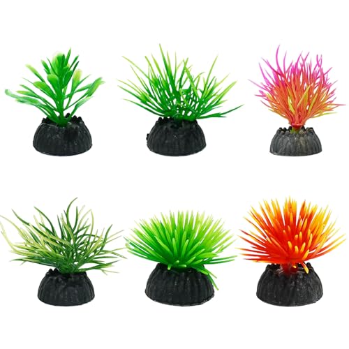 Aquarium Plastic Plant, Silk Aquarium Plants Artificial Fish Tank Tall Aquatic Water Grass Decoration for Betta Goldfish Aquascape Landscape Decoration 6PCS - color: Multi Color,6pcs