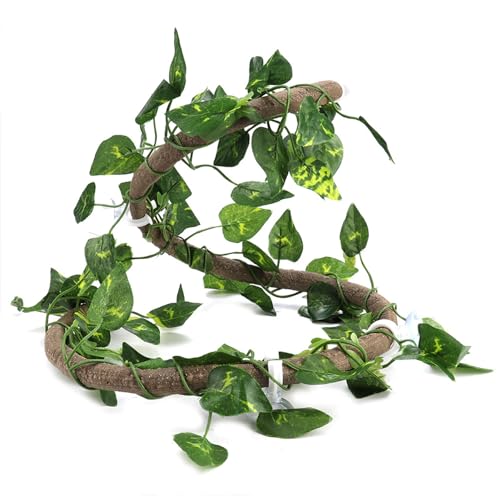 Haofy Reptile Vines for Climbing, 1m Bendable Jungle Vine with Suction Cups, Lifelike Decor for Lizards Tree Frogs Geckos in Terrariums (Rattan + Green Radish Leaves) - size: Rattan + green radish leaves