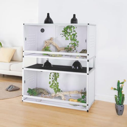 PVC Reptile Terrarium 44''x20''x20''Stackable Space Efficient ToxiRium Large Reptile Terrarium 76 Gallons for Bearded Dragon Gecko Lizard Snake,Vivarium with Sliding Doors Lock-2pcs with spacers - size: 44x20x20'' - 76 Gallon - 2pcs with spacers