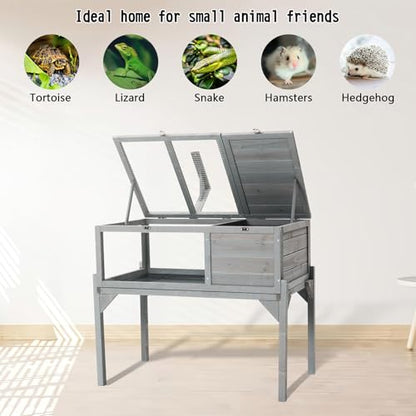 Modern Wood Tortoise Habitat Cage, Adjustable Height Tortoise House with Removable Base, Outdoor Indoor Hamster Enclosure for Small Animals