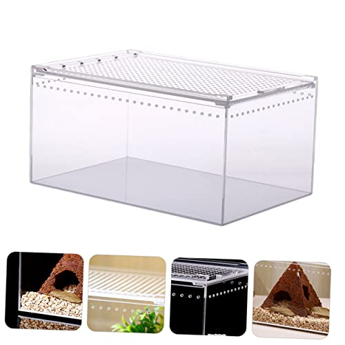 POPETPOP Reptile Breeding Box, Reptile Feeding Container Aquarium Breeding Tank Transparent Feeding Box Terrarium Habitat for Snake Turtle Lizards（7.86X5.89X3.93in）