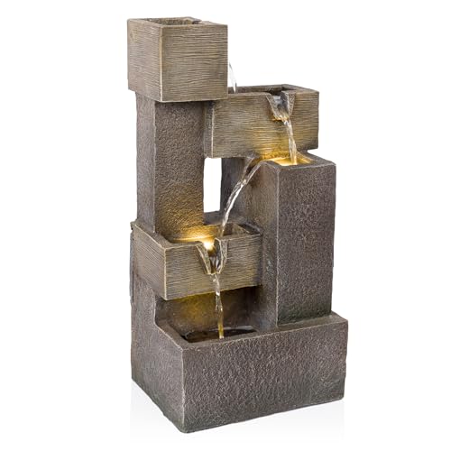 Alpine Corporation ZDQ110 19" Indoor/Outdoor Multi-Tier Water Fountain with LED Lights – Cascading Waterfall Feature for Gardens, Patios, Yards, and Home Décor, Gray - style: 19"H - Gray 5-Tier w/ LEDs