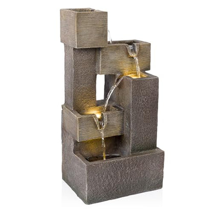 Alpine Corporation ZDQ110 19" Indoor/Outdoor Multi-Tier Water Fountain with LED Lights – Cascading Waterfall Feature for Gardens, Patios, Yards, and Home Décor, Gray - style: 19"H - Gray 5-Tier w/ LEDs